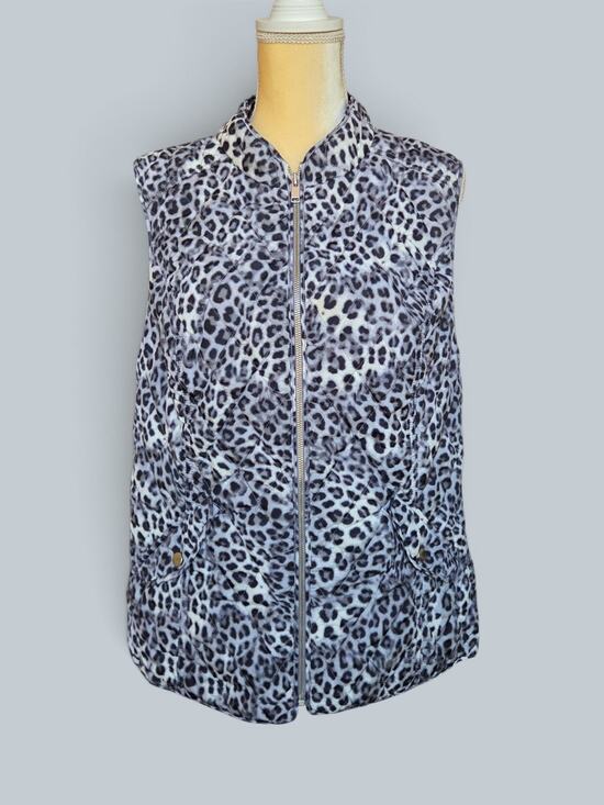 Charter Club Tops - Charter Club Gray Black Leopard Print Quilted Vest Mock Neck Full Zip Size L